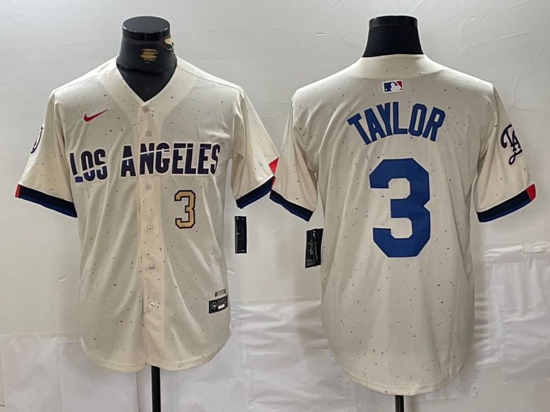 Men Los Angeles Dodgers 3 Taylor Cream Fashion Nike Game MLB Jersey style 4